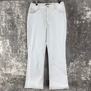 Kenar Size 12 Studded Pocket Contrast Stitch Flare‎ Leg Denim Jeans White Women